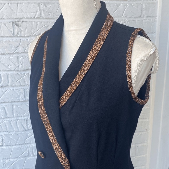 VINTAGE Julian Taylor Black Cheetah Print Midi Dress 90'S Office Baddie Size 8 - Picture 4 of 6